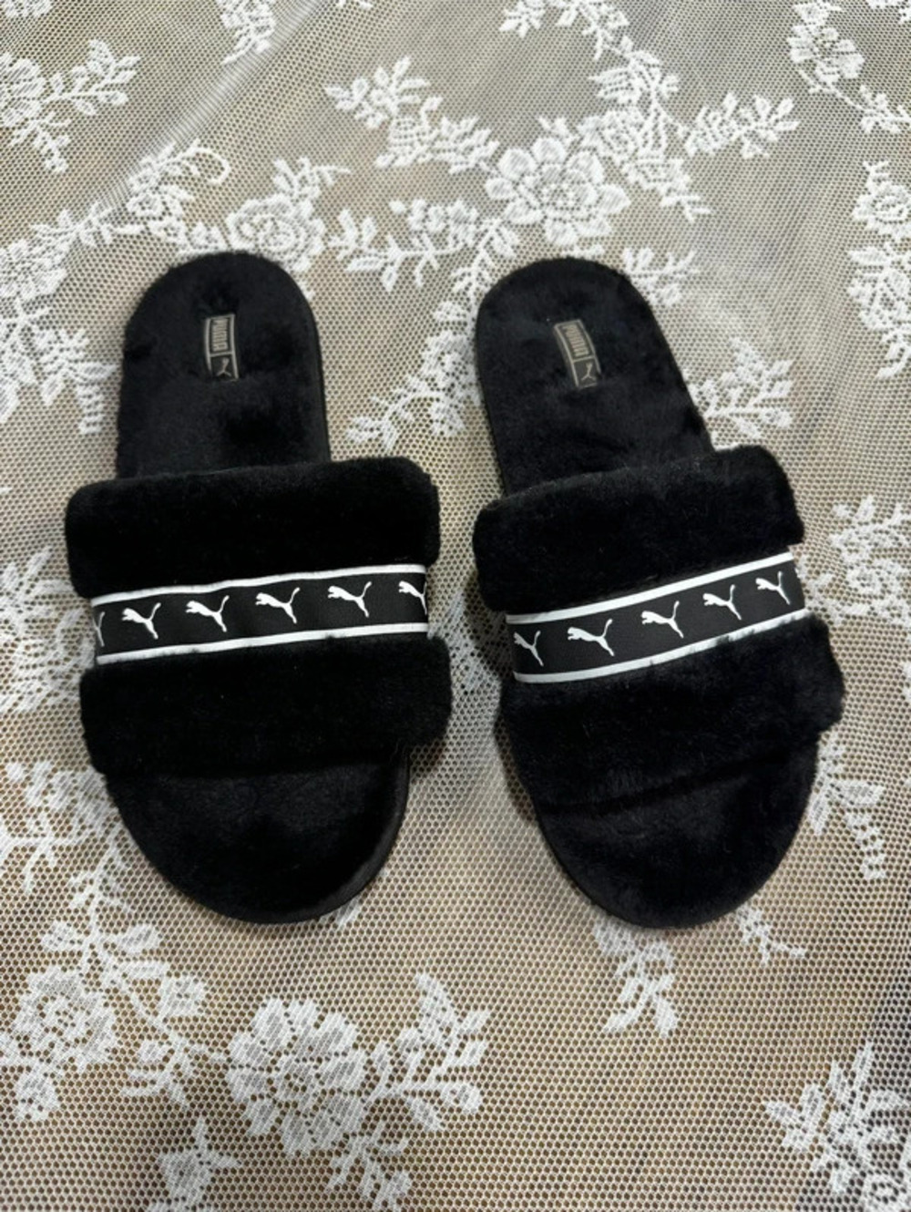 black puma slippers